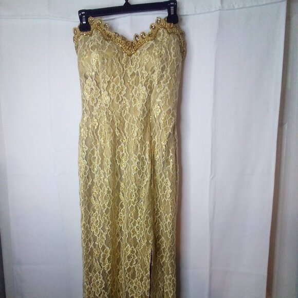 Vintage Jessica McClintock Gunne Sax Dress 11 12 Prom Formal Sleeveless Gold - Picture 1 of 16